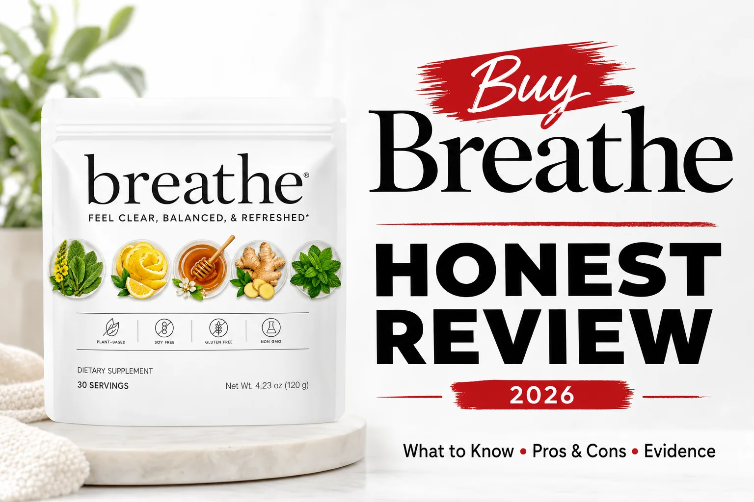 buy breathe review thumbnail showing the Breathe supplement bottle, bold headline, and 2026 editorial accents