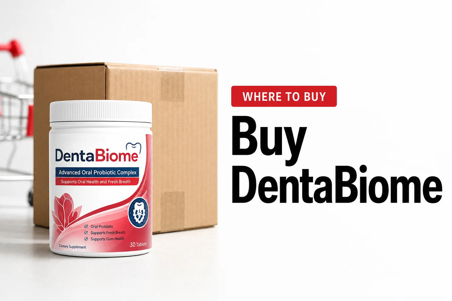 Editorial DentaBiome product review thumbnail with packaging and focus keyword 'buy dentabiome'.